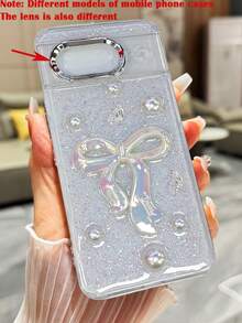 Cute Shiny Epoxy Resin Colorful Bow Phone Case, Suitable For Pixel 10/10Pro/10Pro XL/9/9A/9Pro/9Pro XL/8/8Pro/8A Series Phones - Transparent Glitter - View 4