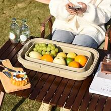 Cesta de picnic plegable de gran capacidad de 1 pieza, caja para acampar al aire libre, cubo plegable, caja de almacenamiento para acampar al aire libre con tapa, cesta de mano para frutas, cesta de almacenamiento para el maletero del automóvil - Caqui - Ver 2