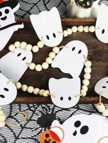 1 Set Halloween Ghost Garland, Cute Style + White Wooden Color, Hanging Decoration, Suitable For Autumn Holiday Decor