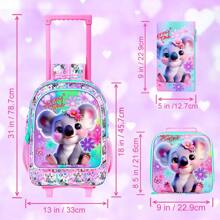 3pcs/Set Girls Rolling Backpack, Children Rolling Backpack With Lunch Bag - Trolley Backpack - View 3