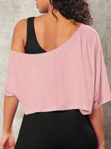 1 pieza Blusa corta de mujer talla grande de un hombro, unicolor, casual y deportiva, versátil