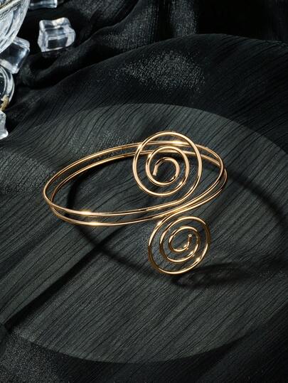 CIZME Women's Y2K Style Arm Cuff Bracelet, Adjustable Stainless Steel Armband, Gold/Silver Feather Arm Cuff, Open Bangle Bracelet