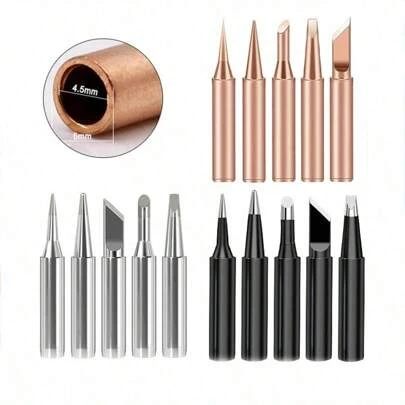 5 piezas Juego de puntas de soldador de cobre puro 900M, cabezal de soldador eléctrico de cobre desnudo para herramientas de soldadura