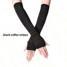 1 Pair Striped Fingerless Gloves, Fashionable Cartoon Design, Warm & UV Protection, Unisex For Party Costume Decor