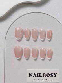 qihangxin 10片手工制作的按压式美甲贴纸，包含短款、杏仁形、椭圆形和方形款式，以及粉色法式美甲的长短款式可选。可重复使用且可移除的美甲贴纸，非常适合日常佩戴和节日礼物，尤其适合送给美丽的女士和女孩，例如作为圣诞礼物或假指甲。 - 彩色 - 查看 17