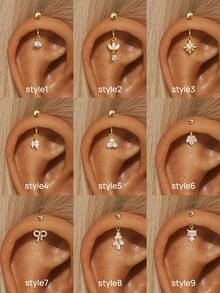 1pc 925 Sterling Silver Flat Back Studs Gold Cartilage Earring Flower Heart CZ Stud Earrings Flat Back Cartilage Conch Helix Piercing Jewelry For Women - Gold - View 1