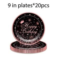 Bộ đồ ăn dùng một lần 80 món cho tiệc sinh nhật, đĩa giấy, cốc và khăn ăn dùng một lần theo chủ đề sinh nhật vui vẻ - màu đen - Xem 8