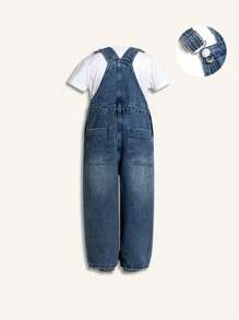 Salopette regolabile per ragazzi, in denim ampio e leggero blu chiaro, versatile per tutte le stagioni