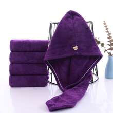1 件紫色干发帽，现代涤纶熊装饰吸水发巾，适用于浴室，旅行家居浴室装饰返校发帽