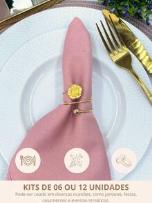 6 Or 12 Metallic Napkin Holders With Pearls And Flowers For Dinner Table Setting - Vàng - Xem 6