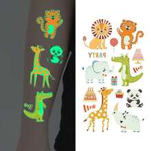5Sheets Glow-In-The-Dark Tattoo Stickers, Glow-In-The-Dark Series, 68 Cute And Fun Cartoon Style Panda Rabbit Tiger Lion Rhino Crocodile Giraffe Patterns, Waterproof And Long-Lasting 2-5 Days, Body Arm Art Makeup Fake Tattoos, Suitable As Birthday Party Gifts