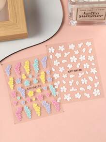 FULL BEAUTY 2 Stück 5D geprägte Fünf-Blüten-Nagelkunst-Aufkleber, bunte Blüten-Charms für Herbst und Winter, selbstklebende Nageldekore, weiße Nägel, Hochzeit Maniküre Dekorationen, Nagelzubehör