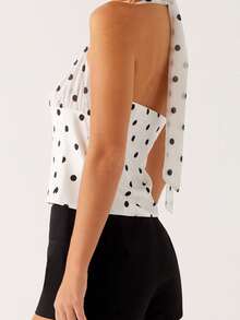 Women's Halter Neck Tank Tops Sleeveless Floral/Dots Print/Solid Color Slim Fit Button Down Tops Shirts - 白色 - 查看 5