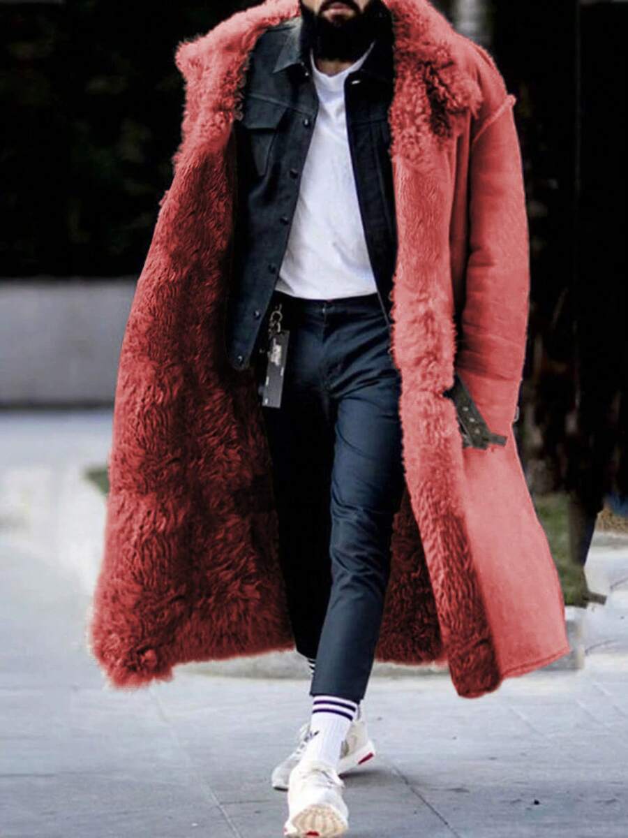 New Arrival Faux Fur Men's Coat Thickened Jacket - Đỏ - Xem 1