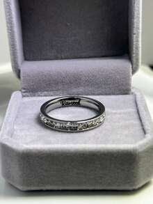 定制手写字母姓名不锈钢戒指配豪华天鹅绒盒，适合情侣男女