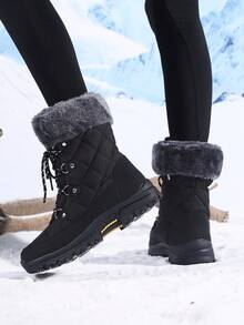 2025 Winter Women's Versatile Casual Fashion Thick Sole Shock Absorbing Warm Snow Boots,Fur Boots - Black - View 4