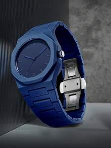 TOMI Classic Business Men's Watch Set, Plastic Strap Matte Oil Quartz Watch, Fashion Men's Watch Set Suitable For Daily Life, Holiday Gifts, Father's Day Gifts - Blue - View 1