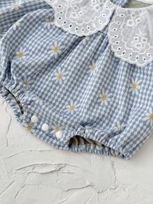 Baby Girl Cute Ditsy Floral Ruffle Collar Bodysuit, Spring/Autumn - Blue - View 11