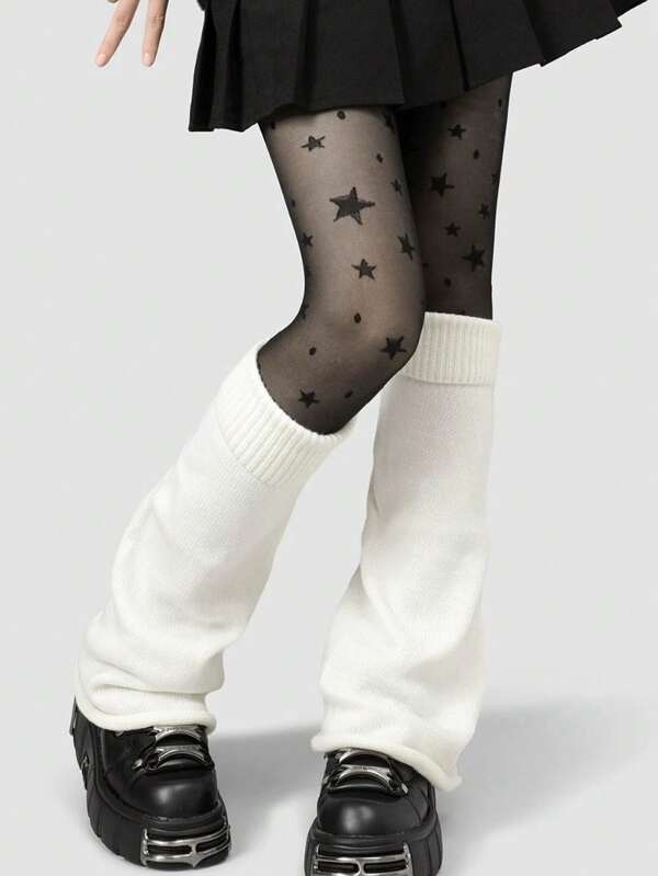 1 Pair/Set Solid Color Wide Leg Y2K Leg Warmers, Pure White JK Girl Winter Lolita Cos Leg Warmers, Long Cotton Leg Warmers, Elegant, Comfortable, Soft, Casual, Spring/Summer, Elegant Japanese Style, Soft And Comfortable Japanese Style Elegant Daisy Embroidery Casual