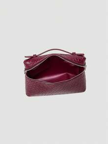 1 pièce Sac bandoulière carré en PU gaufré de couleur unie, convient pour la mode quotidienne et les sorties des femmes - Rouge foncé - Voir 7