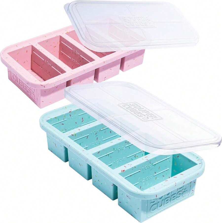 1 Cup Silicone Freezer Tray With Lids, Perfect For Storing Broth, Leftovers, Rice, Sauce And More, Silicone Soup Freezer Molds For Meal Prepping - Sprinkles - 2-Pack,9830921 - 紫紅色 - View 1