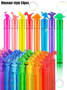 12/24 unidades Varitas de burbujas mini, adecuadas para regalos de fiesta de cumpleaños, obsequios para invitados, premios, bodas y fiestas al aire libre, suministros para fiestas de dinosaurios, colores aleatorios, esenciales para mejorar la atmósfera (botellas vacías, sin solución de burbujas)