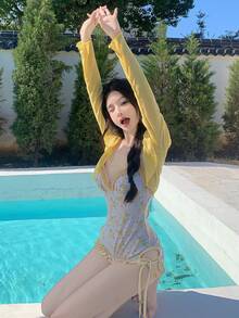 Swim Gear Sets - Yellow (cover Up + One-piece Swimsuit) - View 2