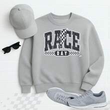 SUDADERA RACE DAY  DAMA urbana,comoda  Letras    Casual    Suave    Ninguno    sudadera  Diario    todas - Gris - Ver 2