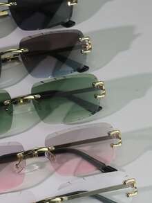 1pc/5pcs Metal Frameless Gear Gradient Rectangular Fashion Glasses, Fashionable Street Style Eyewear For Daily Wear