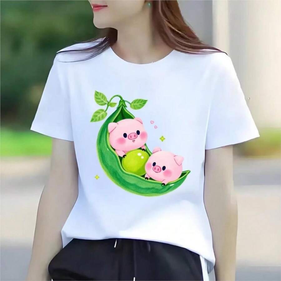 Cute Kawaiis  Y2k Graphic Women Casual Short SLEEs Ve T-Shirt Round Neck Judy Hopps Zootopias Polices Bunny Print Summer Spring - trắng - Xem 1
