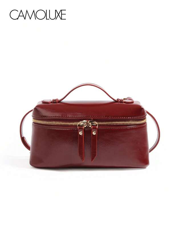 Original Handmade European & American Style Refined Zipper Multi-Function Vintage Faux Leather & Fabric Elegant Handbag, Simple Elegant Small Women's Commuter Bag, Casual Versatile Shoulder/Crossbody Bag, Suitable For Work, Shopping, Wedding, Party, Autumn/Winter, Great Gift For Valentine's Day, New Year
