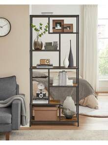 Bookcase, 6-Tier Bookcase, Geometric Display Shelf, Standing Storage Shelf, 30x80x180cm For Study, Office, Living Room, Bedroom, Kitchen - Brown - View 3