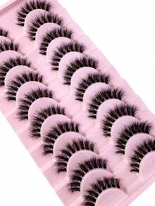 LYBCG 10Pairs Manga Natural Wispy False Eyelashes - Clear Band Faux Mink Lashes Cat-Eye Shape, Natural Look For Cosplay Manga Everyday Glam - Reusable, Comfortable, Beginner Friendly - 黑色 - 查看 2