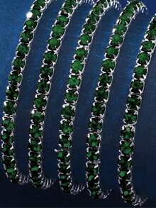 5 chiếc vòng tay đàn hồi đính đá lấp lánh, vòng tay lấp lánh có thể điều chỉnh, quà tặng trang sức phong cách tiệc tùng cho phụ nữ - Xanh đậm - Xem 5