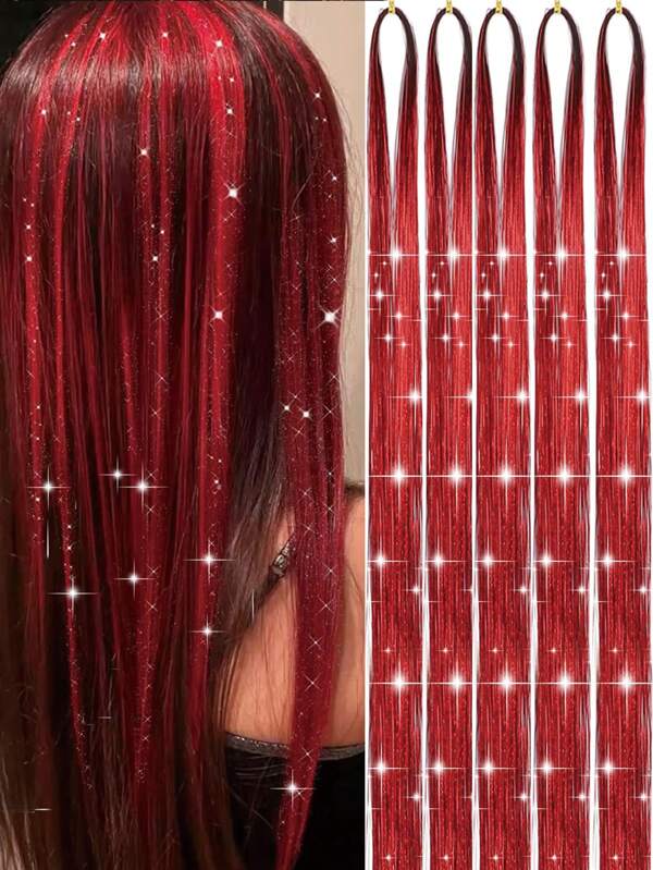 Przedłużanie włosów z holograficznymi cekinami, odporne na ciepło, lśniące, brokatowe włosy na imprezę świąteczno-noworoczną