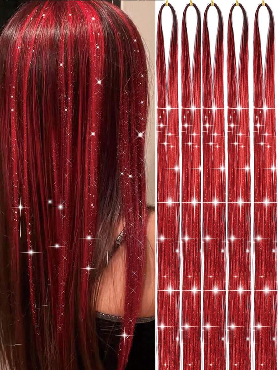 Tóc nối kim tuyến lấp lánh hình tiên nữ, tóc nối kim tuyến lấp lánh chịu nhiệt, thích hợp cho tiệc Giáng sinh, năm mới - Đỏ - Xem 1
