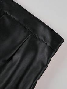 Giolshon 大码女式保暖 PU 皮革迷你裙 | 黑色优雅短款设计，松紧腰，秋冬春季时尚之选 - 黑色 - 查看 7