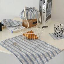 1pc/2pcs/6pcs Korean Style Striped Placemat, Blue Striped Ins Dining Cloth, Dust-Proof Tablecloth - Multicolor - View 4