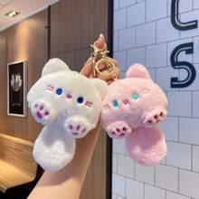 1个可爱会发出吱吱声的猫咪毛绒吊坠娃娃包包挂件钥匙扣，生日/圣诞节/万圣节礼物（吊坠款式随机，珍珠链/金属扣）