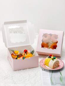 5pcs/10pcs Cookie Boxes, Mini Cake Boxes, Biscuit Boxes, Cinnamon Roll & Candy Boxes, Chocolate & Truffle Boxes, Birthday Party Transparent Gift Boxes, Wedding Party Packaging Boxes, Pastry Packaging Boxes, Cookie Boxes - Multicolor - View 4