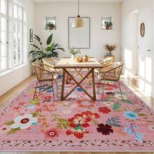 9x12 Area Rugs Living Room - Large Boho Stain-Resistant Rugs With Non-Slip Backing, Vintage Design Bedroom, Beige/Brown, Home Decor Floor - Pink Flower - View 3