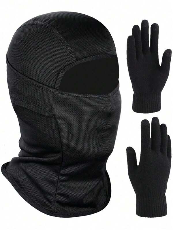 2/1pc Unisex Ski Mask, Balaclava And Black Gloves, Breathable Anti-Slip Durable Warm Gloves For Riding, Outdoor Camouflage Headwear Balaclava, Fashionable Mask, Lightweight UV Protection, Suitable For Motorcycle, Skiing, Cycling, Commuting, Daily Wear, Halloween, Christmas