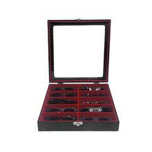 Estojo Porta Óculos 10 Casulos Preto Com Interno Aveludado Caixa Organizador Maleta para Óculos - Vermelho - Visão 4