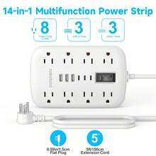 14-In-1 Desktop Charging Station - Surge Protector With USB-C Ports, 4 Outlets And 6 USB(3 USB-C), 5ft Extension Cord, Wall-Mounted, Multiple Outlets For Home And Office Dorm, Kitchen, Overload Protection - 查看 2
