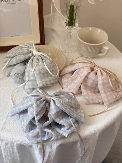 1pc New Plaid Bowknot & Hair Claw, Sweet & Versatile Hair Accessory For Women