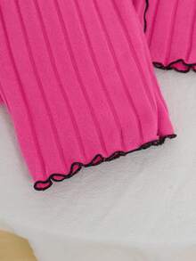 2 件女童睡衣套装，秋冬，时尚休闲优雅蝴蝶结领 V 领长袖上衣和淡紫色长裤 - 玫紅色 - 查看 9