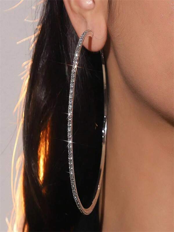 زوج واحد من أقراط كبيرة مبالغ بحجمها وتصميمها الفريد للنساء، أقراط دائرية كبيرة مرصعة بالراين ستون بتصميم موضة