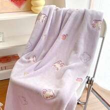 1pc Heart & Rabbit Pattern Baby Blanket, Soft & Comfortable Coral Fleece Newborn Swaddle Wrap - Multicolor - View 3