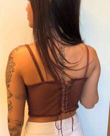 Women's Copped Corset In Tulle With Lace - Sexy And Elegant Look | Party And Casual Fashion Simple Contrast Bow Backless / Backless