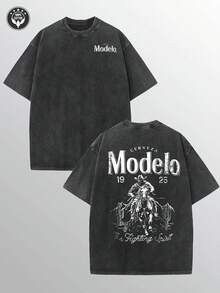 Ropa De Hombre Modelo Men's Washed Cotton T-Shirt, All Cotton, Casual Sports Style Top T-Shirt, Fashionable Street Style, Suitable For Travel And Sports Wear Halloween Costumes - màu đen - Xem 1